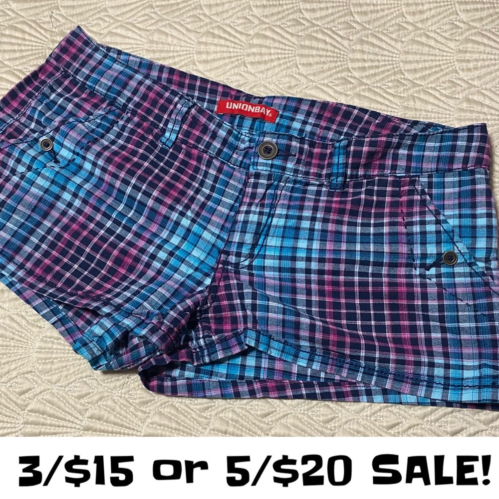 🌸 UNIONBAY JUNIORS PLAID PRINT SUMMER SHORTS